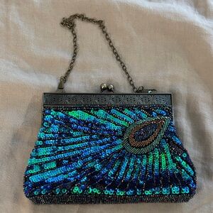 Elegant Blue Sequin Clutch Bag